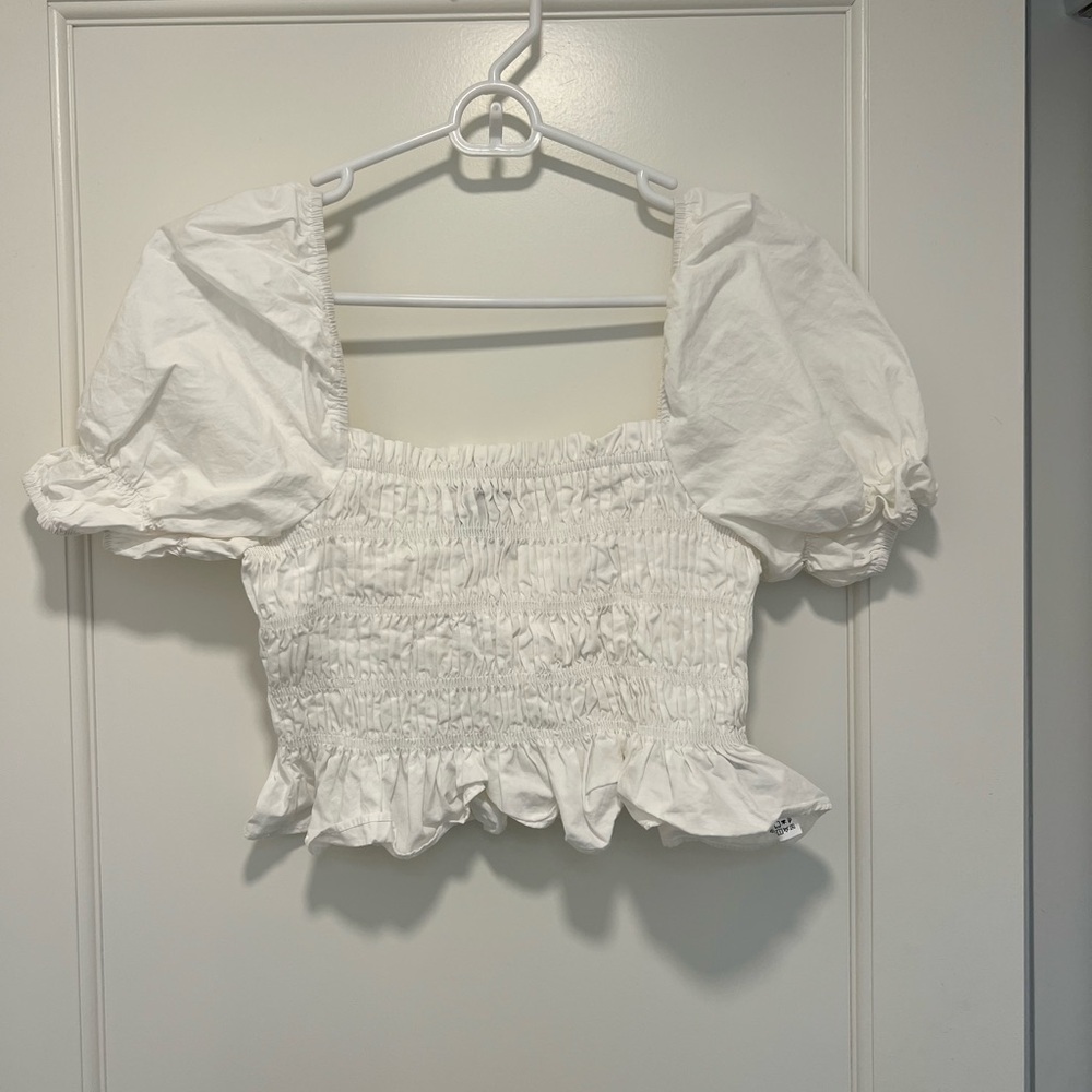 Forever 21 White Puff Sleeve Crop Blouse - XS
